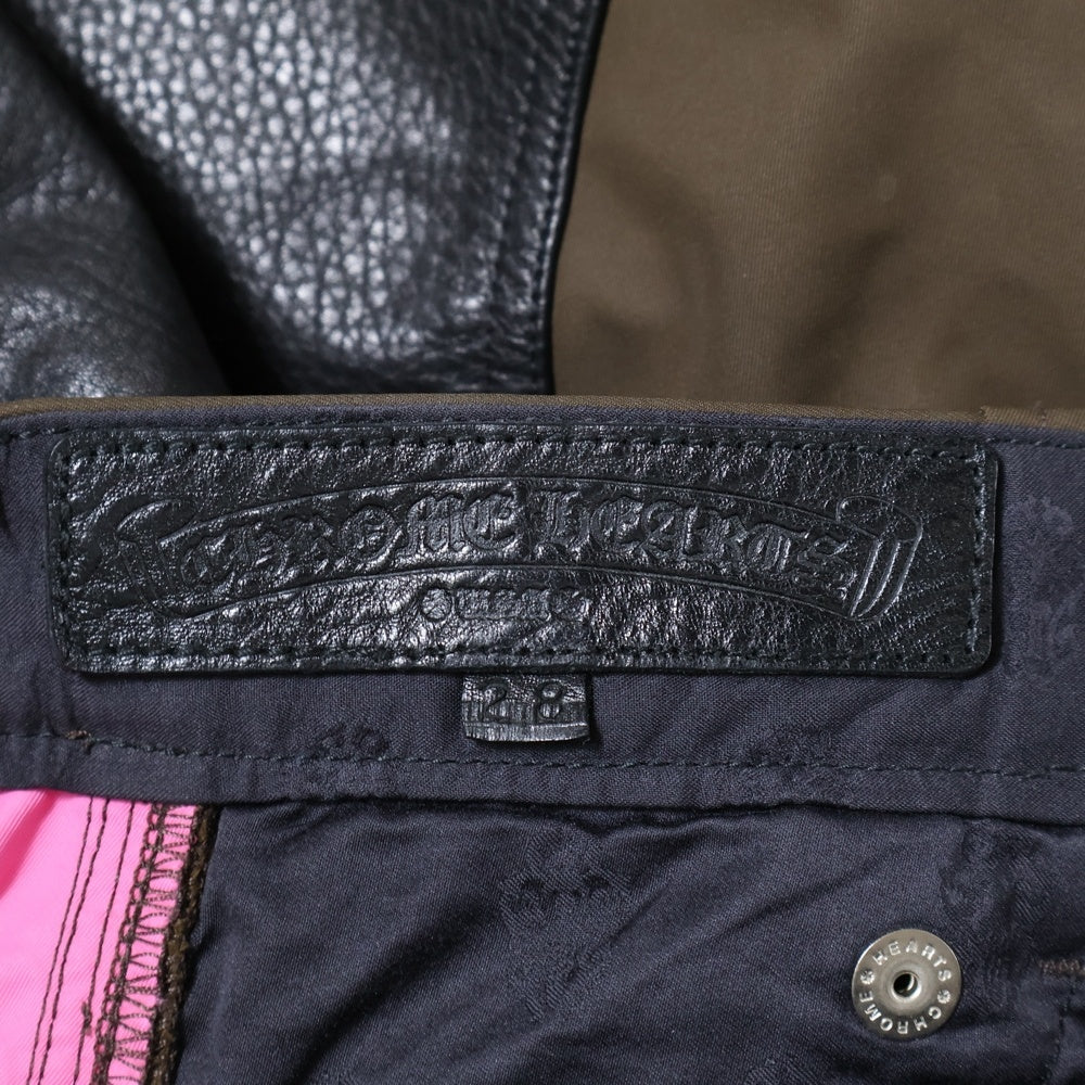 CHROME HEARTS(クロムハーツ) CARPENTER DOUBLE KNEE クロスパッチ付きレザー切替ナイロンカーペンターロングパンツ ブラウン