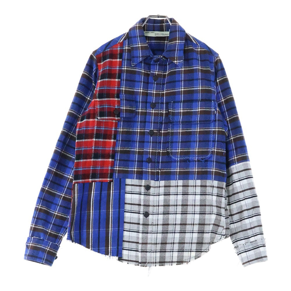 OFF-WHITE(オフホワイト) 18AW Check Reconstructed Shirt パッチワーク 長袖チェックシャツ ブルー OMGA072F18A27005