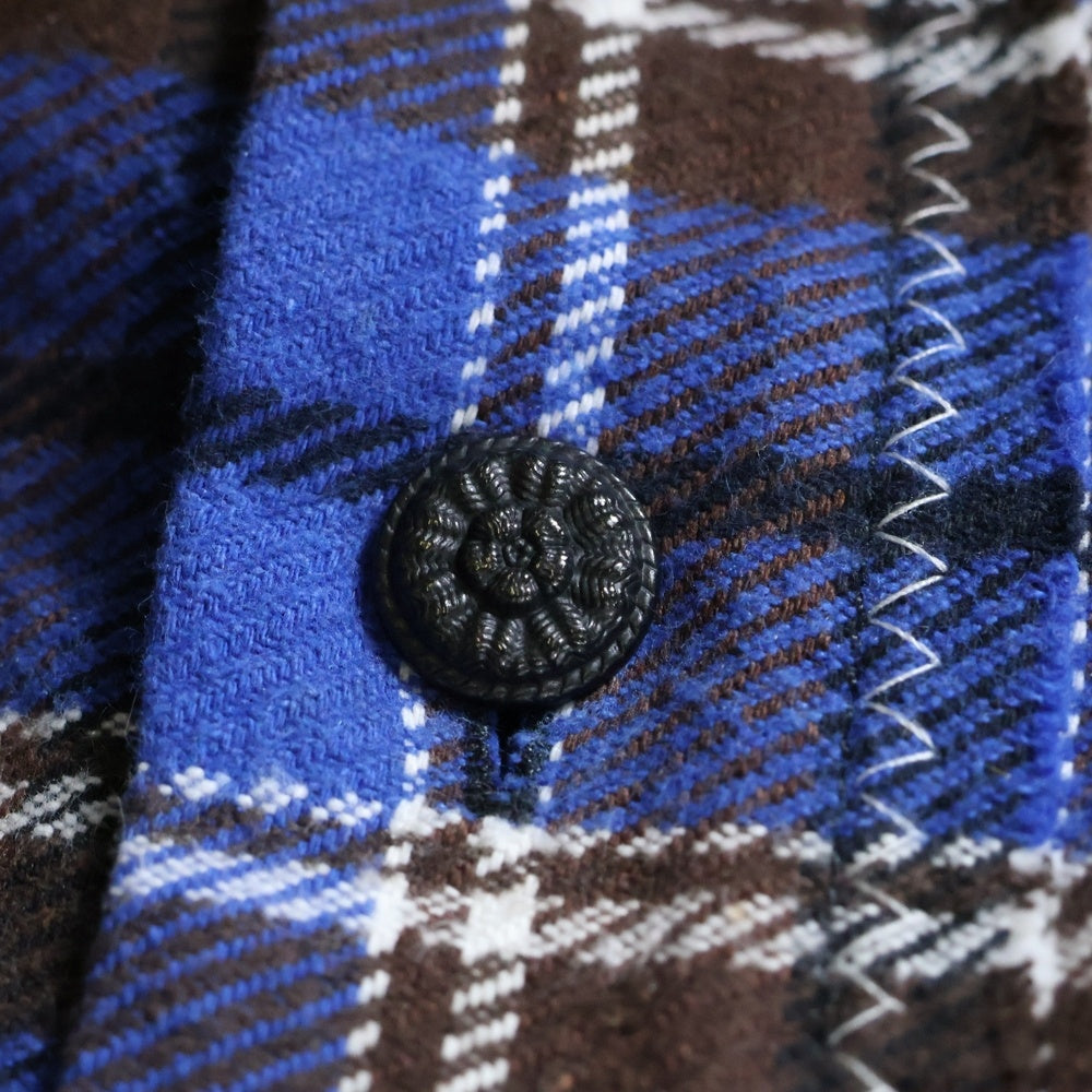 OFF-WHITE(オフホワイト) 18AW Check Reconstructed Shirt パッチワーク 長袖チェックシャツ ブルー OMGA072F18A27005