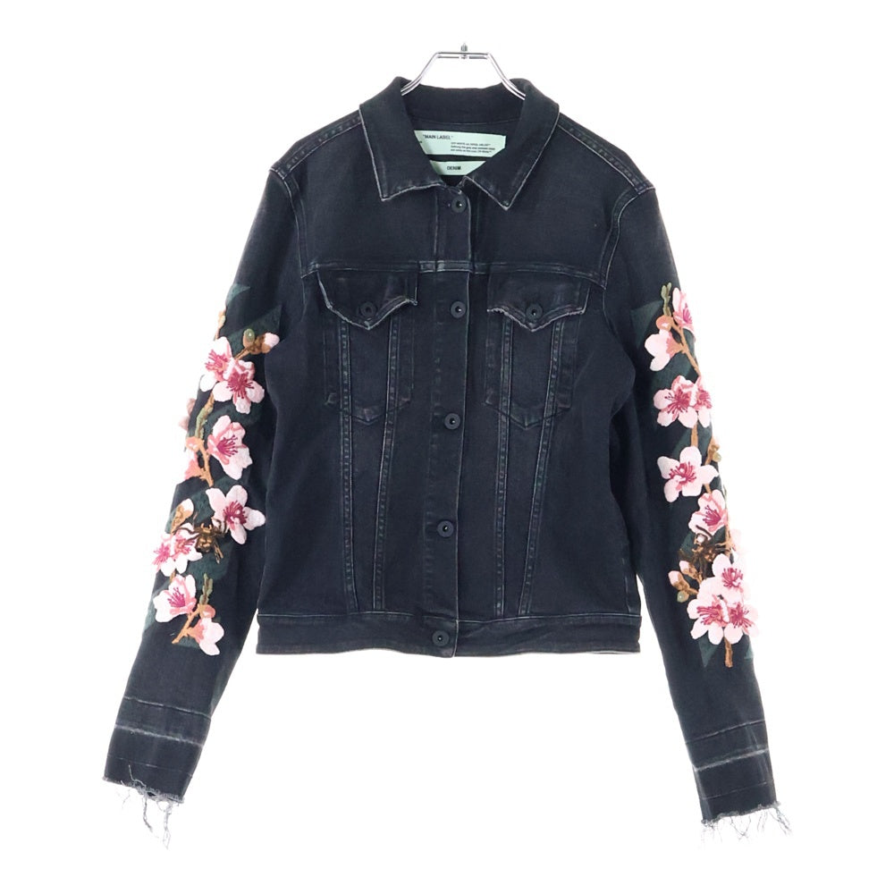 OFF-WHITE(オフホワイト) 17AW Cherry Blossom Diagonal Denim Jacket 花柄刺繍デニムジャケット ブラック OWEA063E17150039