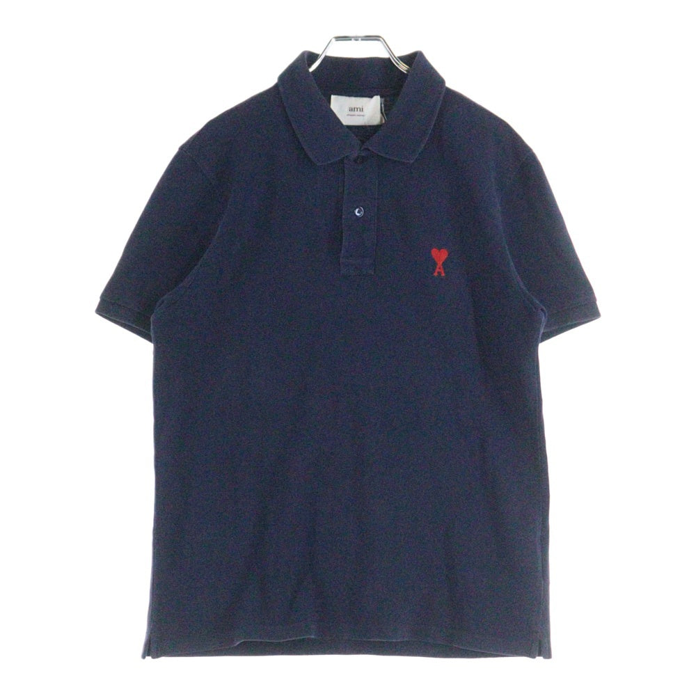 AMI Alexandre Mattiussi(アミアレクサンドルマテュッシ) Polo Shirt ハートロゴ刺繍 半袖ポロシャツ ネイビー E22HPL001.760