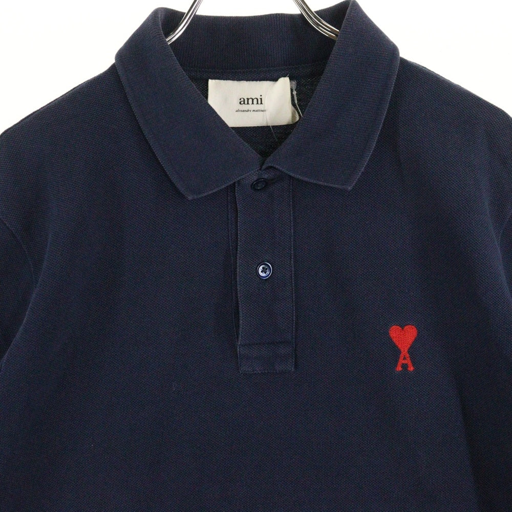 AMI Alexandre Mattiussi(アミアレクサンドルマテュッシ) Polo Shirt ハートロゴ刺繍 半袖ポロシャツ ネイビー E22HPL001.760