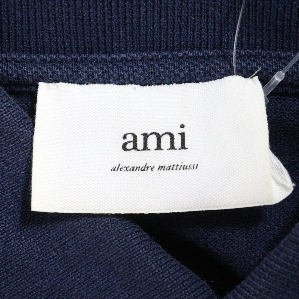 AMI Alexandre Mattiussi(アミアレクサンドルマテュッシ) Polo Shirt ハートロゴ刺繍 半袖ポロシャツ ネイビー E22HPL001.760