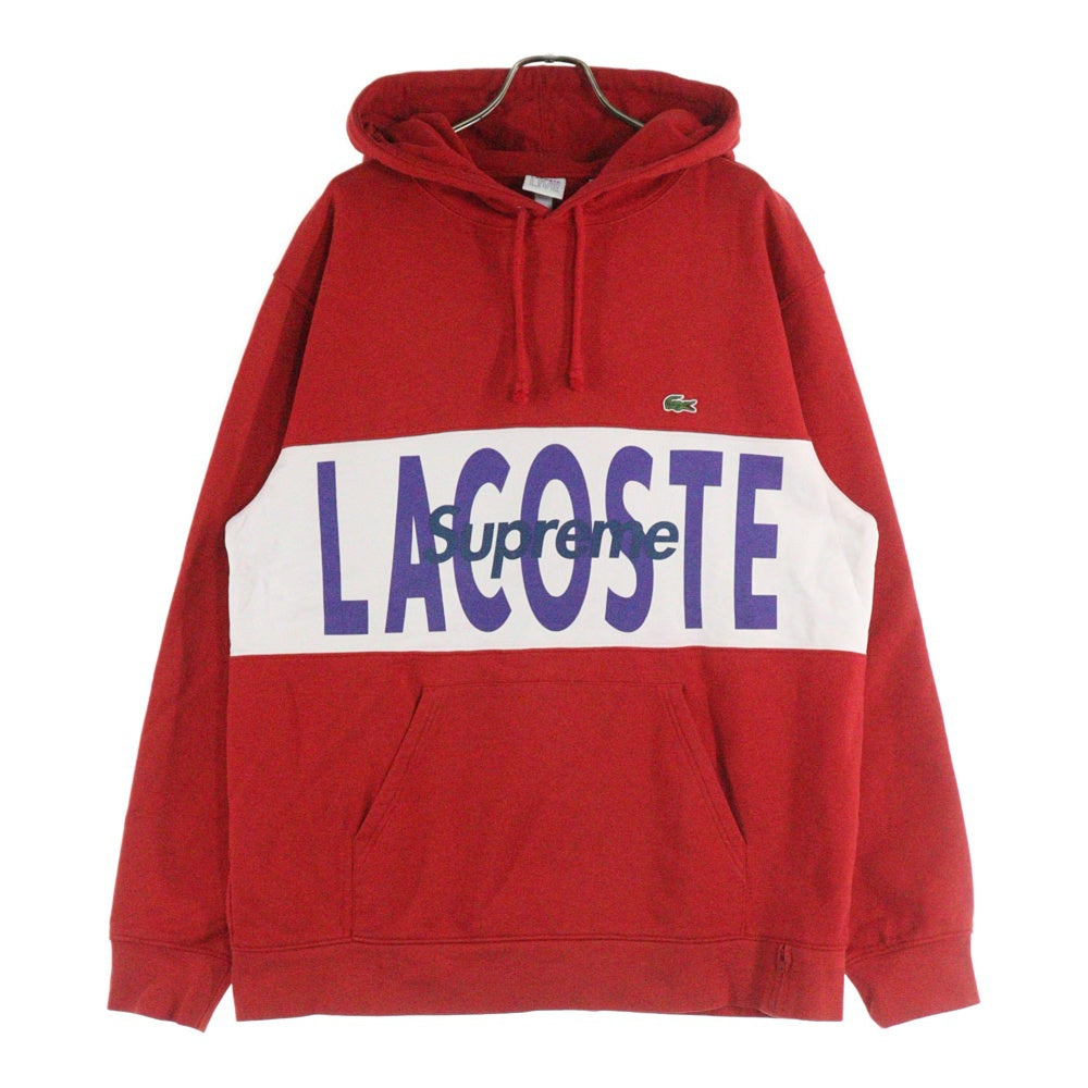SUPREME(シュプリーム) 19AW Lacoste Logo Panel Hooded Sweatshirt ラコステ プルオーバースウェットパーカー フーディー レッド