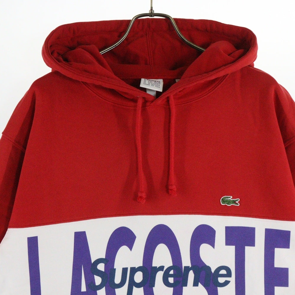SUPREME(シュプリーム) 19AW Lacoste Logo Panel Hooded Sweatshirt ラコステ プルオーバースウェットパーカー フーディー レッド