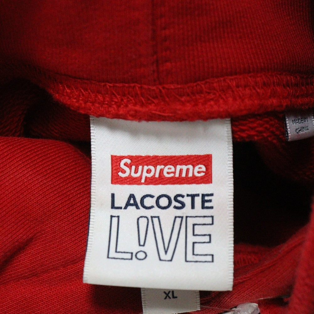 SUPREME(シュプリーム) 19AW Lacoste Logo Panel Hooded Sweatshirt ラコステ プルオーバースウェットパーカー フーディー レッド
