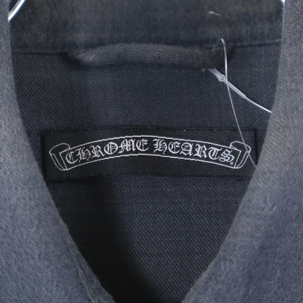 CHROME HEARTS(クロムハーツ) WESTN ウエスタンボタン 袖クロスパッチレザー切替クロスボールボタンチェック 長袖シャツ ブラック/ネイビー