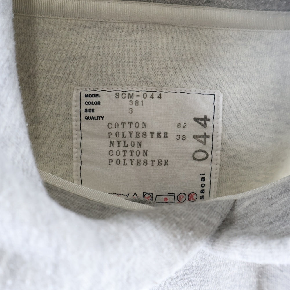 Sacai(サカイ) 22AW Sponge Sweat × Ma-1 Pull Over Hoodie スポンジスウェットプルオーバーフーディー SCM-044 グレー