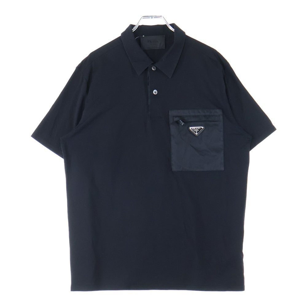 PRADA(プラダ) Re-Nylon Polo Shirt リナイロン トライアングルロゴ 半袖ポロシャツ ブラック UJN703