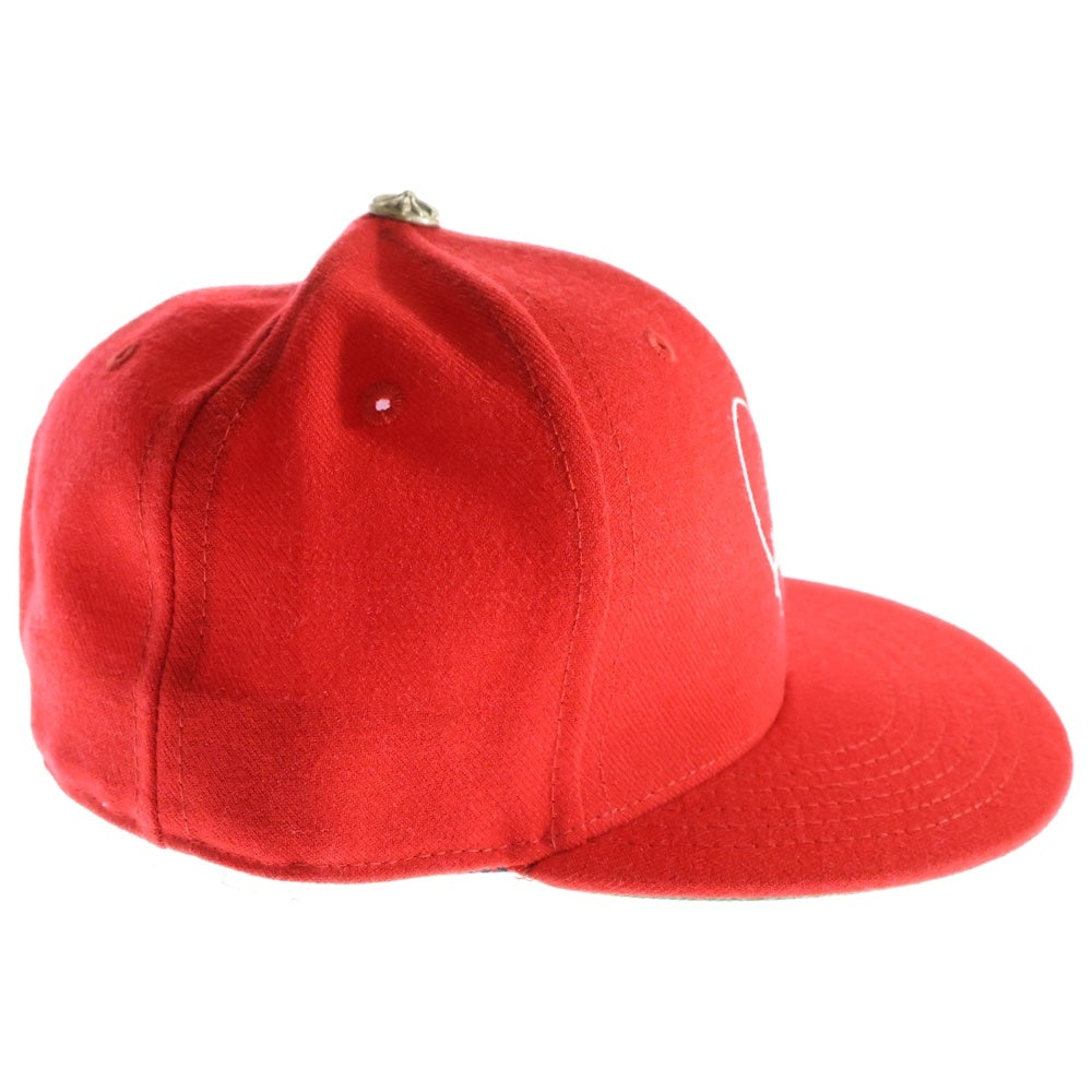 CHROME HEARTS(クロムハーツ) FITTED WOOL ACRYLIC SERGE ハートロゴ刺繍ベースボールキャップ レッド