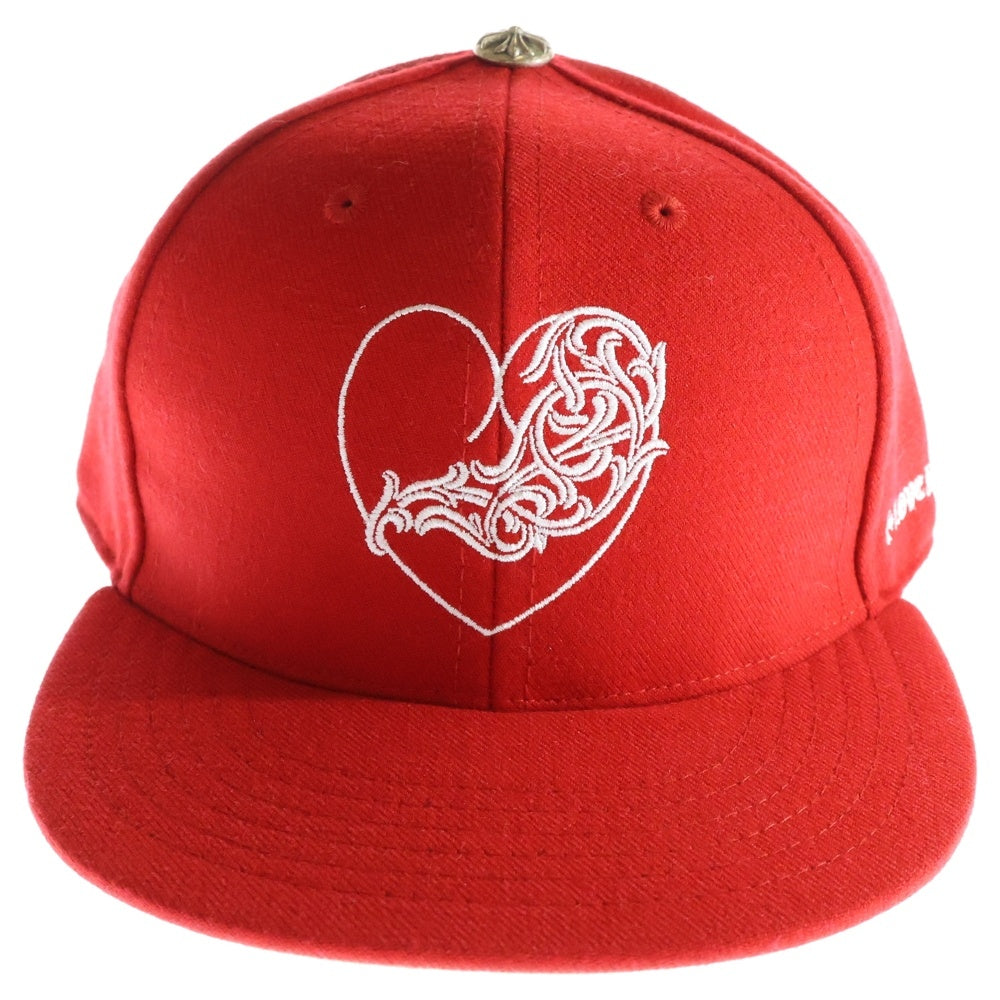CHROME HEARTS(クロムハーツ) FITTED WOOL ACRYLIC SERGE ハートロゴ刺繍ベースボールキャップ レッド