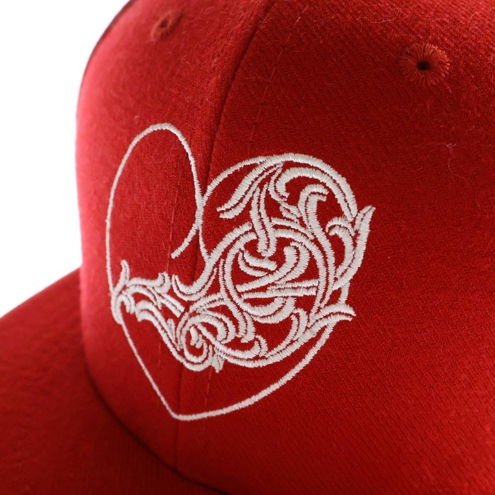 CHROME HEARTS(クロムハーツ) FITTED WOOL ACRYLIC SERGE ハートロゴ刺繍ベースボールキャップ レッド