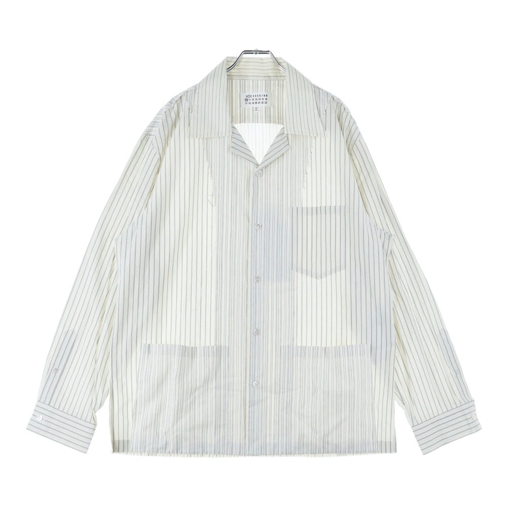 Maison Margiela 11(メゾンマルジェラ11) 25SS Cotton Stripe Shirts Jacket コットンストライプシャツジャケット ボタンダウン長袖シャツジャケット S50DT0047 MTN053 ホワイト
