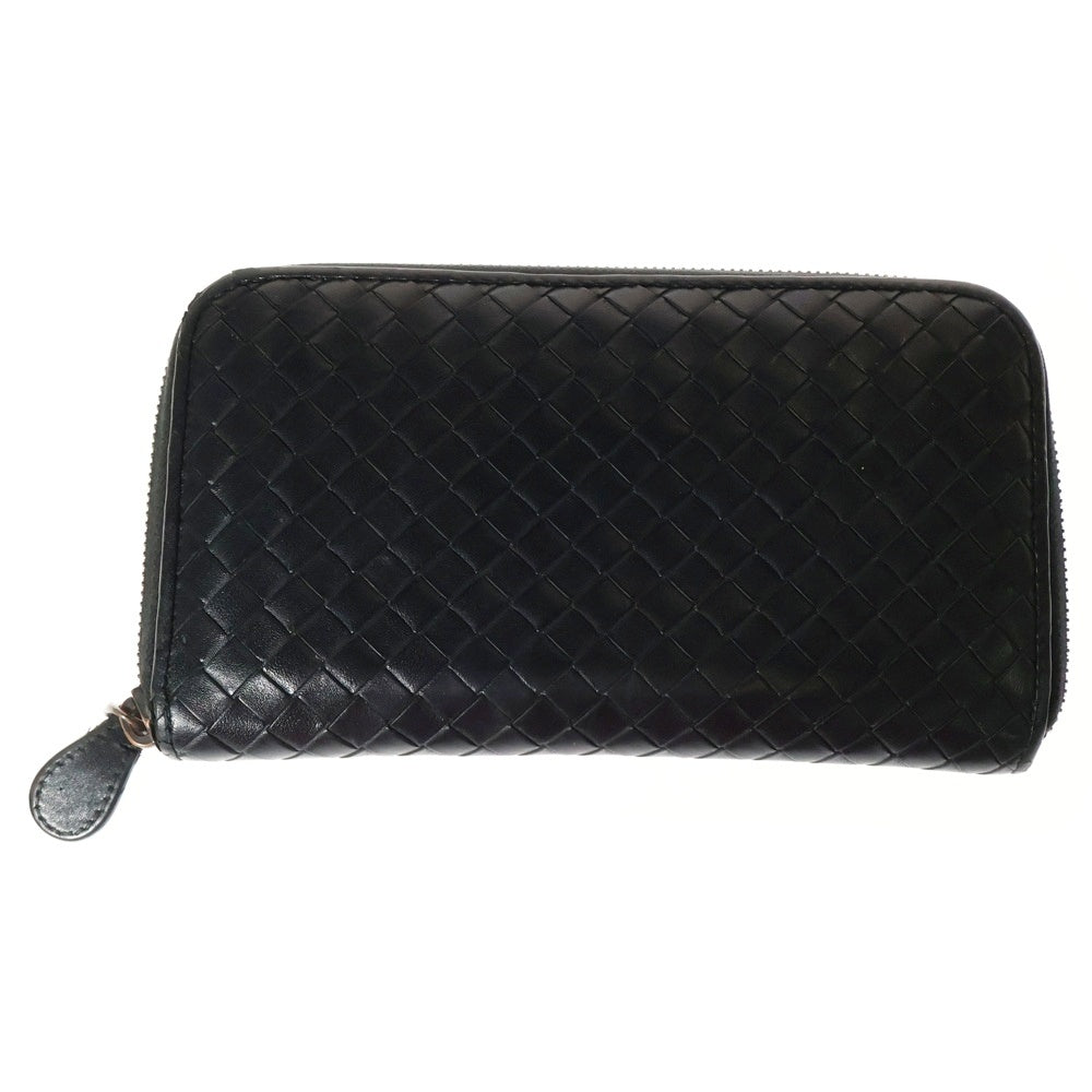 BOTTEGA VENETA(ボッテガヴェネタ) Wallet イントレチャート ラウンドジップ レザーウォレット 長財布 ブラック