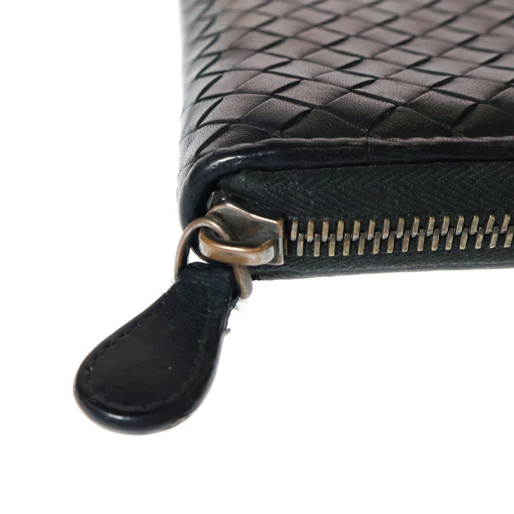 BOTTEGA VENETA(ボッテガヴェネタ) Wallet イントレチャート ラウンドジップ レザーウォレット 長財布 ブラック
