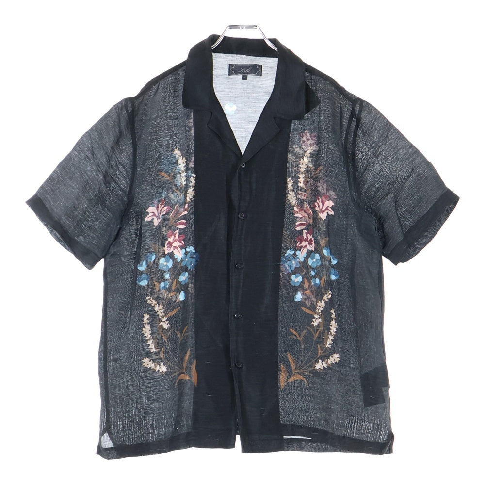 KITH(キス) 25SS Linen Thompson Camp Collar Shirt リネン トンプソン キャンプカラーシャツ シルク混半袖シャツ ブラック