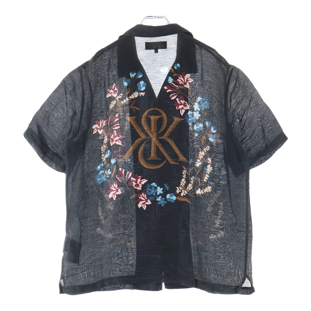KITH(キス) 25SS Linen Thompson Camp Collar Shirt リネン トンプソン キャンプカラーシャツ シルク混半袖シャツ ブラック