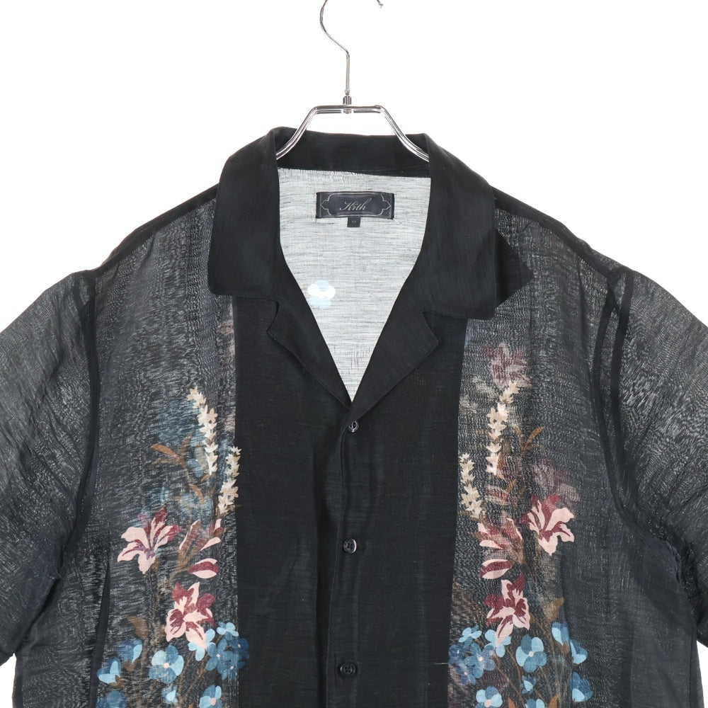KITH(キス) 25SS Linen Thompson Camp Collar Shirt リネン トンプソン キャンプカラーシャツ シルク混半袖シャツ ブラック
