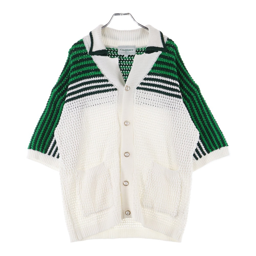 CASABLANCA(カサブランカ) Tennis Club Knit Polo ロゴパッチ半袖ニットポロシャツ MS23-KW-304-01 グリーン