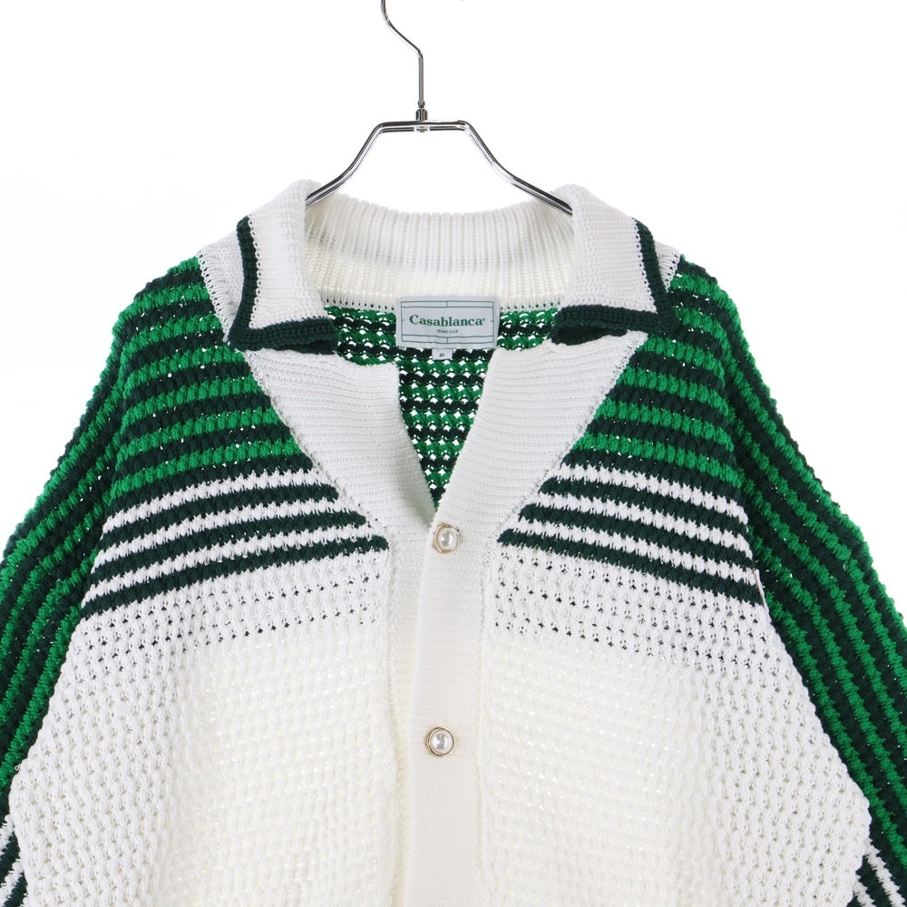 CASABLANCA(カサブランカ) Tennis Club Knit Polo ロゴパッチ半袖ニットポロシャツ MS23-KW-304-01 グリーン