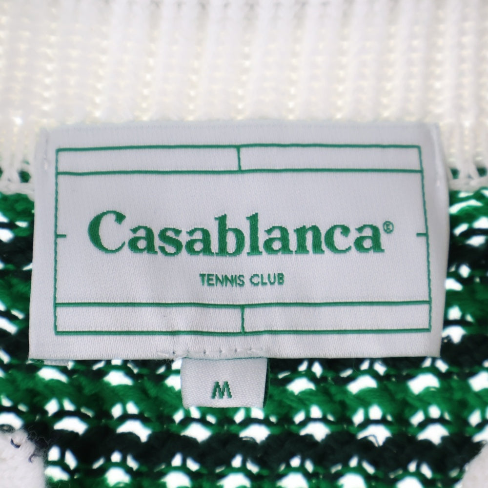 CASABLANCA(カサブランカ) Tennis Club Knit Polo ロゴパッチ半袖ニットポロシャツ MS23-KW-304-01 グリーン