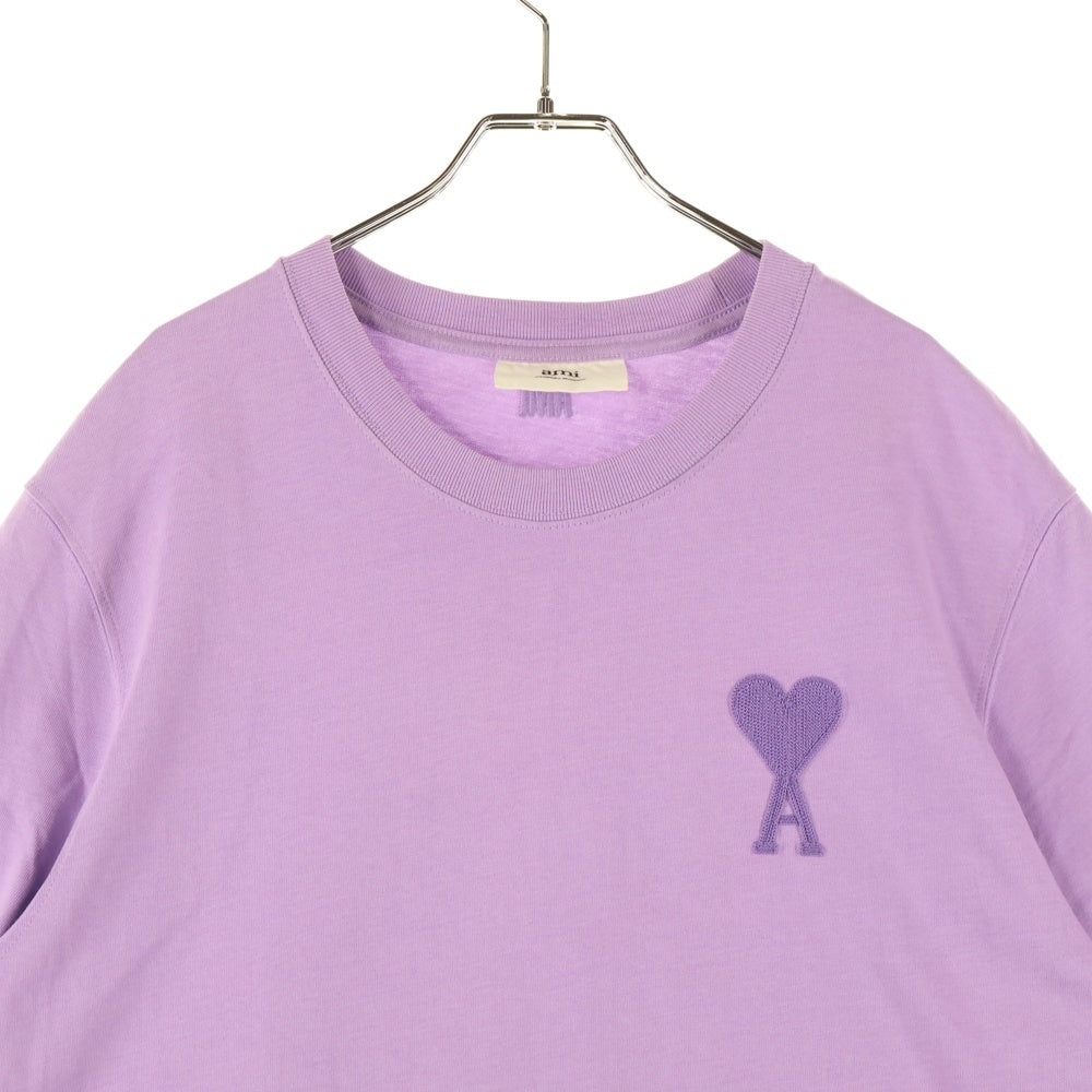 AMI Alexandre Mattiussi(アミアレクサンドルマテュッシ) Logo T-Shirt ハートロゴ刺繍 半袖Tシャツ パープル E21HJ128.726