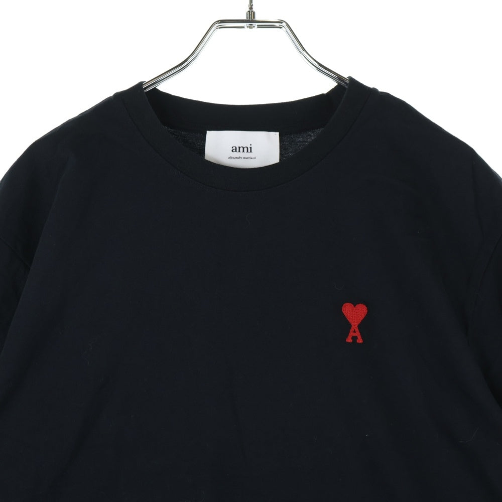 AMI Alexandre Mattiussi(アミアレクサンドルマテュッシ) AMI DE COEUR T-SHIRT ハートロゴ刺繍 半袖Tシャツ ブラック BFUTS001.724