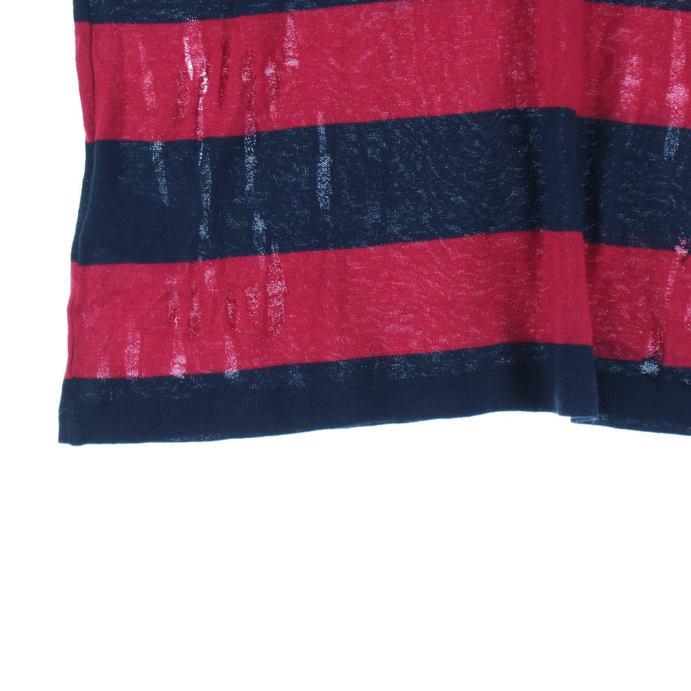 AMIRI(アミリ) Damage Knit T-Shirt ダメージ加工 半袖ボーダーニットTシャツ レッド