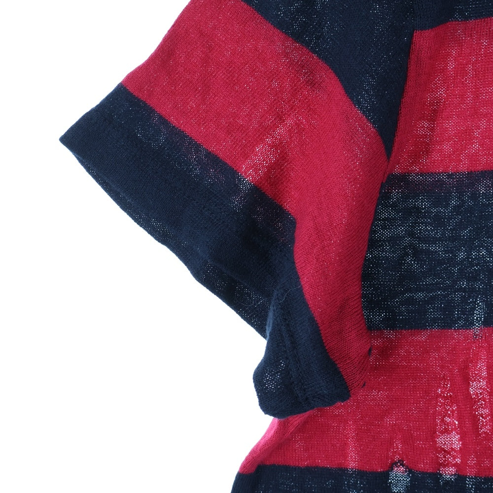 AMIRI(アミリ) Damage Knit T-Shirt ダメージ加工 半袖ボーダーニットTシャツ レッド