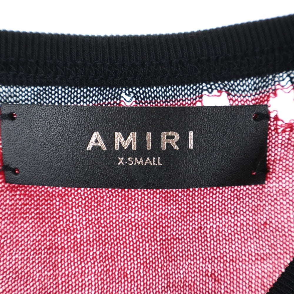 AMIRI(アミリ) Damage Knit T-Shirt ダメージ加工 半袖ボーダーニットTシャツ レッド