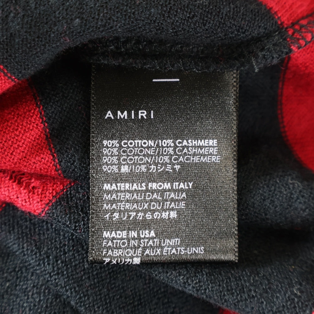 AMIRI(アミリ) Damage Knit T-Shirt ダメージ加工 半袖ボーダーニットTシャツ レッド