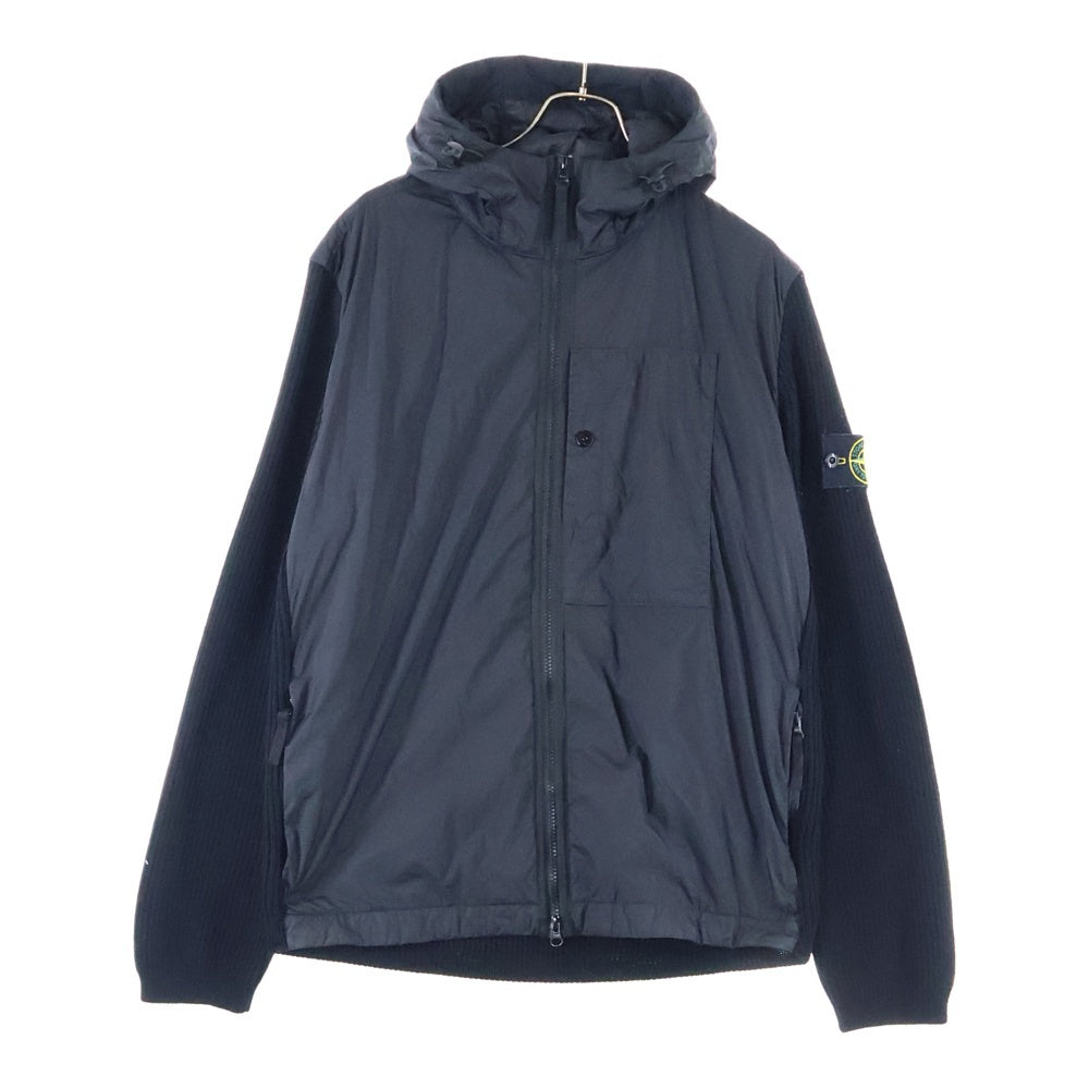 STONE ISLAND(ストーンアイランド) Nylon Knit Zip Up Hoodie ロゴワッペン ナイロン切替 ジップアップニットパーカー フーディー ブラック 811545637