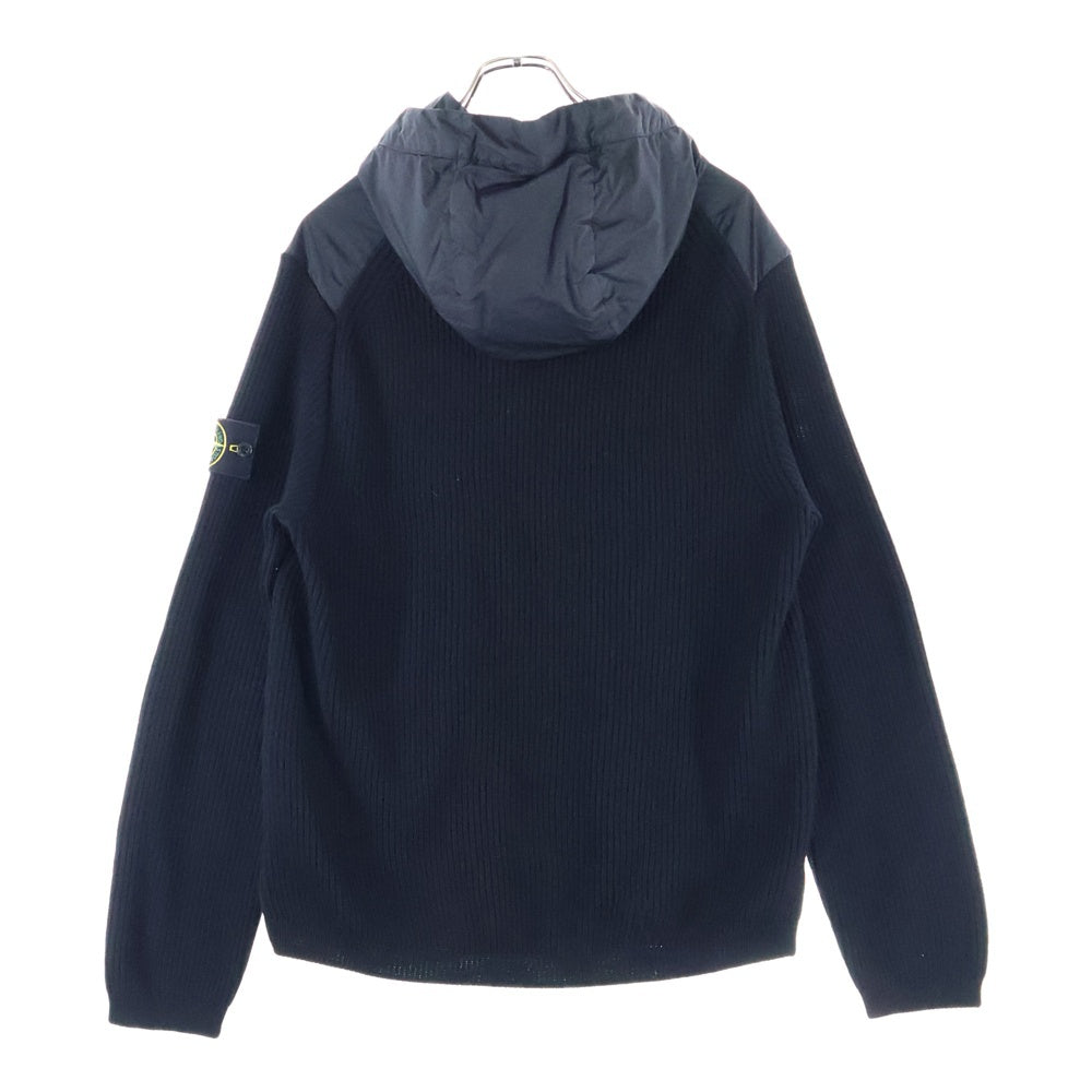 STONE ISLAND(ストーンアイランド) Nylon Knit Zip Up Hoodie ロゴワッペン ナイロン切替 ジップアップニットパーカー フーディー ブラック 811545637