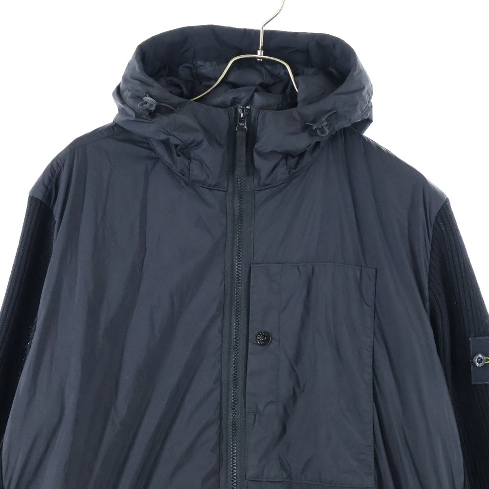 STONE ISLAND(ストーンアイランド) Nylon Knit Zip Up Hoodie ロゴワッペン ナイロン切替 ジップアップニットパーカー フーディー ブラック 811545637