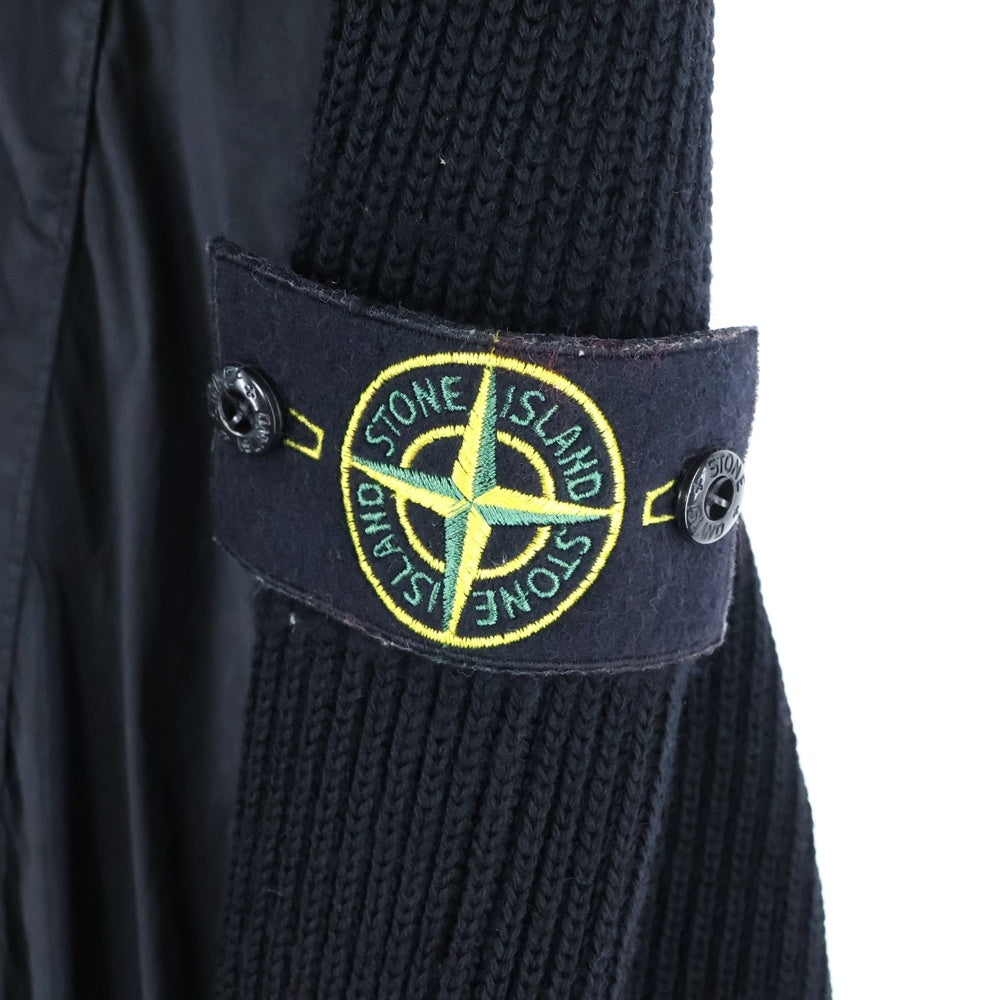 STONE ISLAND(ストーンアイランド) Nylon Knit Zip Up Hoodie ロゴワッペン ナイロン切替 ジップアップニットパーカー フーディー ブラック 811545637