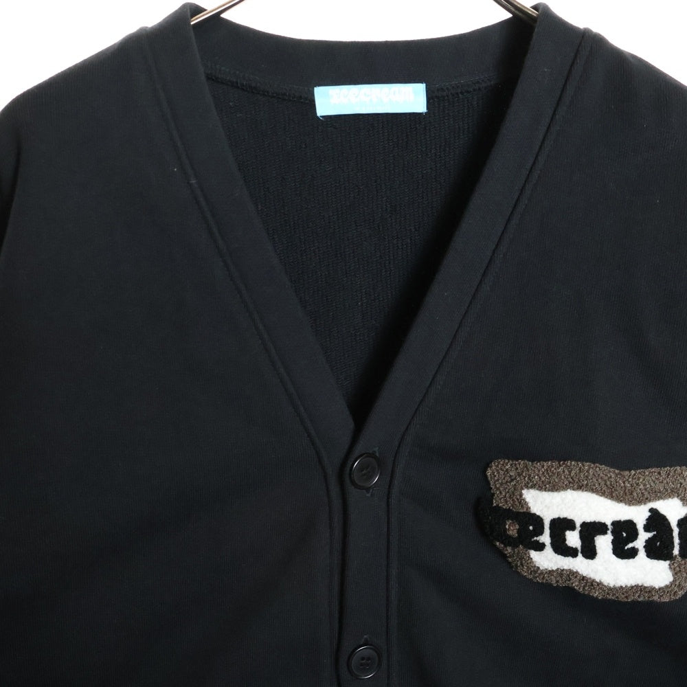 ICE CREAM(アイスクリーム) CHENILLE LOGO SWEAT CARDIGAN WI ロゴワッペン スウェットカーディガン ブラック ICJP231K003