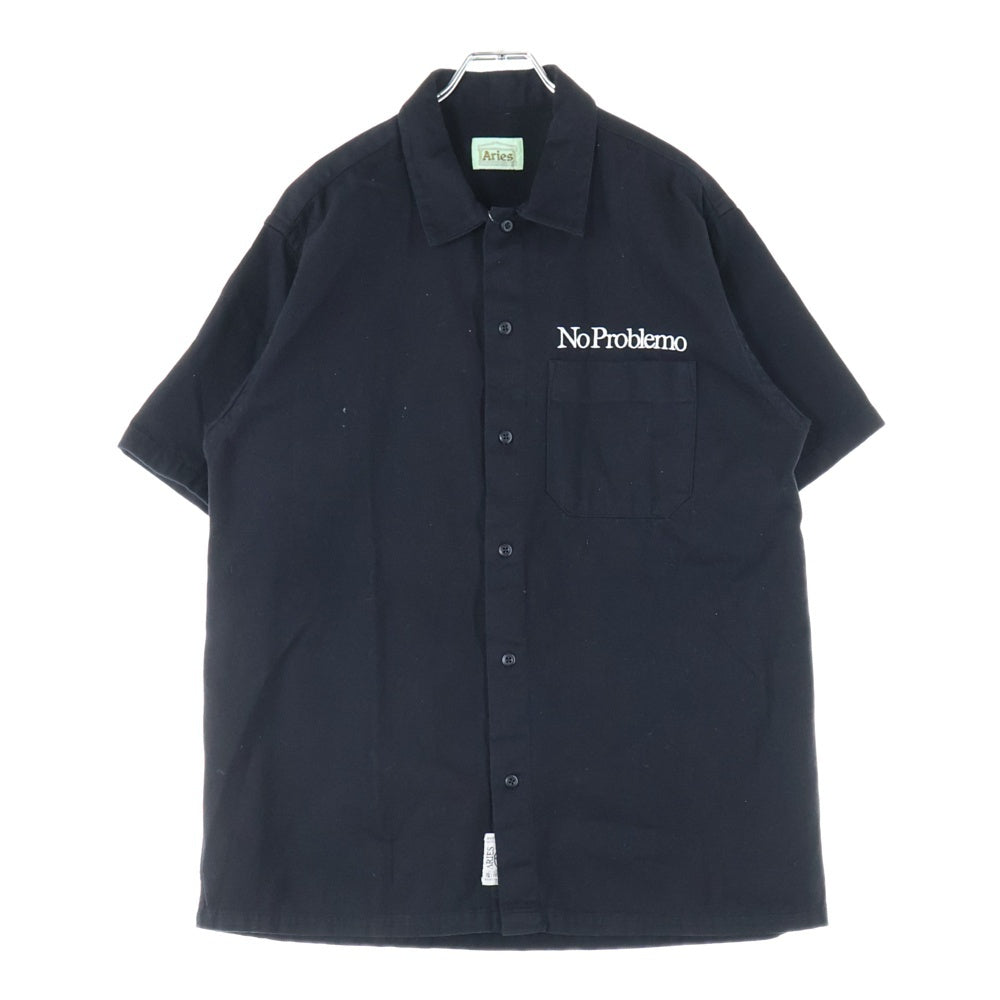 Aries(アリエス) Mini Problemo Uniform Shirt ロゴ刺繍 半袖シャツ ブラック