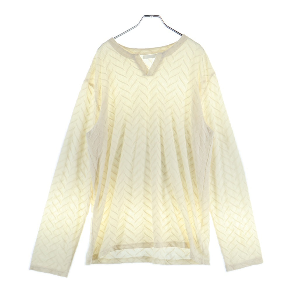 NO BRAND(ノーブランド) CHAORENBANG ヘリンボーン総柄 長袖トップス アイボリー