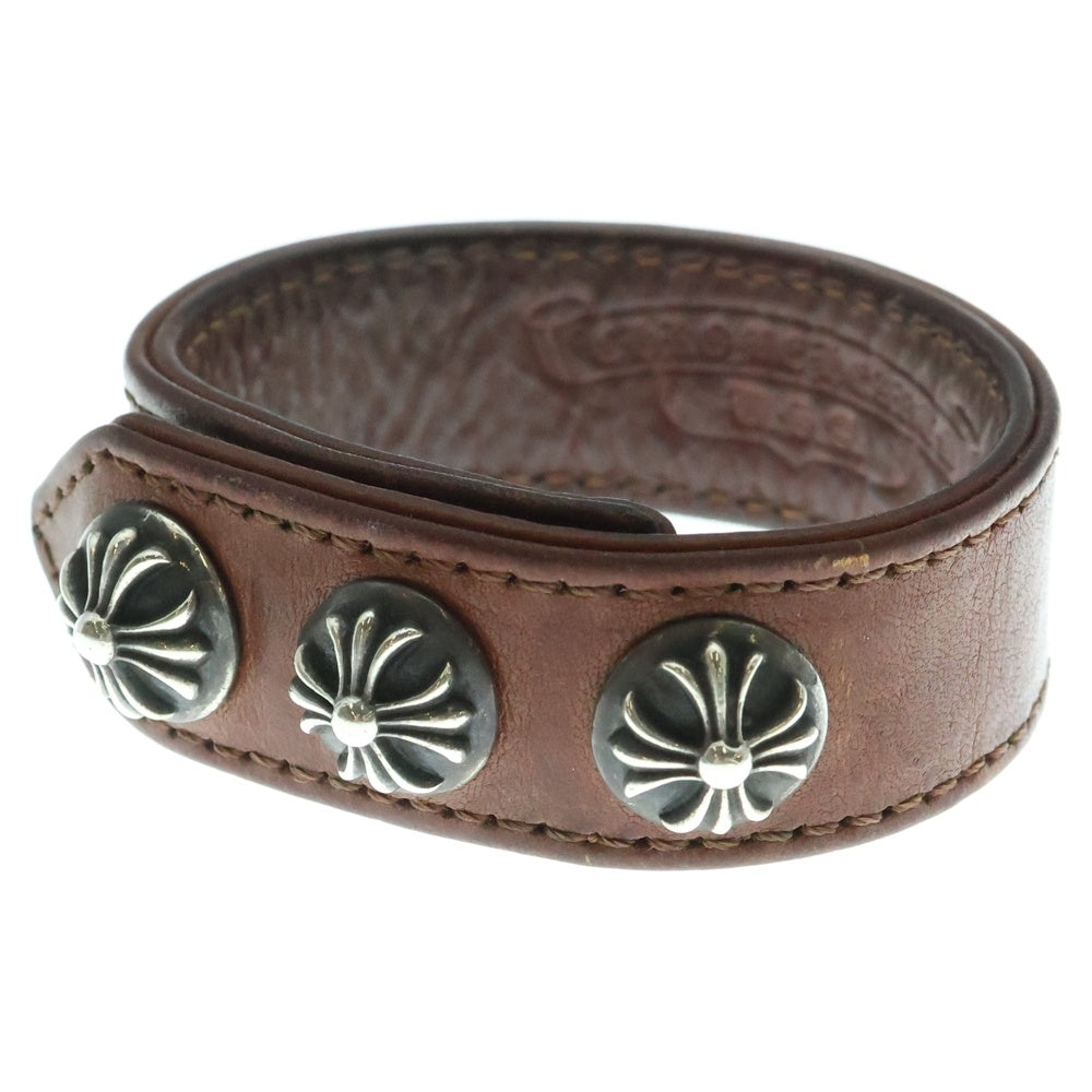 CHROME HEARTS(クロムハーツ) 3BTN 2SNP クロスボール 3ボタン2スナップ レザーブレスレット ブラウン/シルバー BCA123