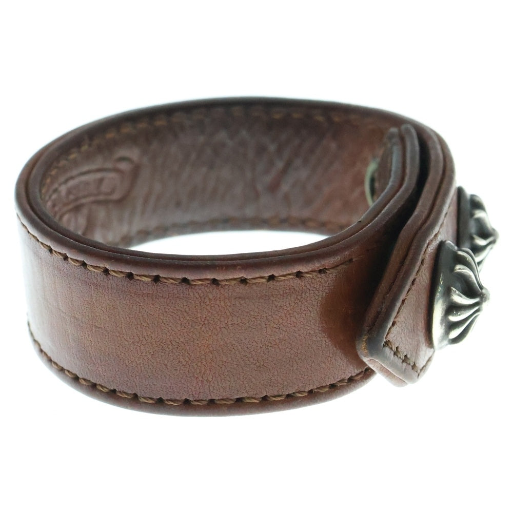 CHROME HEARTS(クロムハーツ) 3BTN 2SNP クロスボール 3ボタン2スナップ レザーブレスレット ブラウン/シルバー BCA123