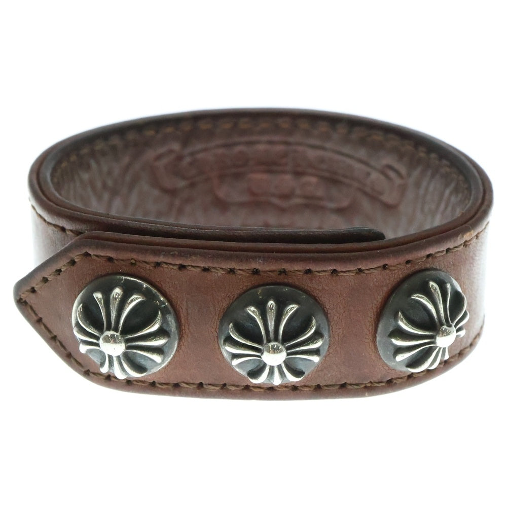 CHROME HEARTS(クロムハーツ) 3BTN 2SNP クロスボール 3ボタン2スナップ レザーブレスレット ブラウン/シルバー BCA123