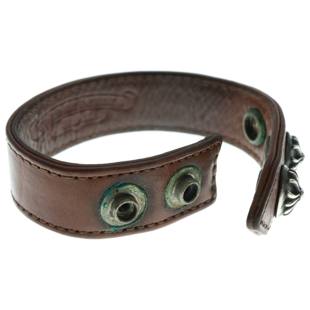 CHROME HEARTS(クロムハーツ) 3BTN 2SNP クロスボール 3ボタン2スナップ レザーブレスレット ブラウン/シルバー BCA123