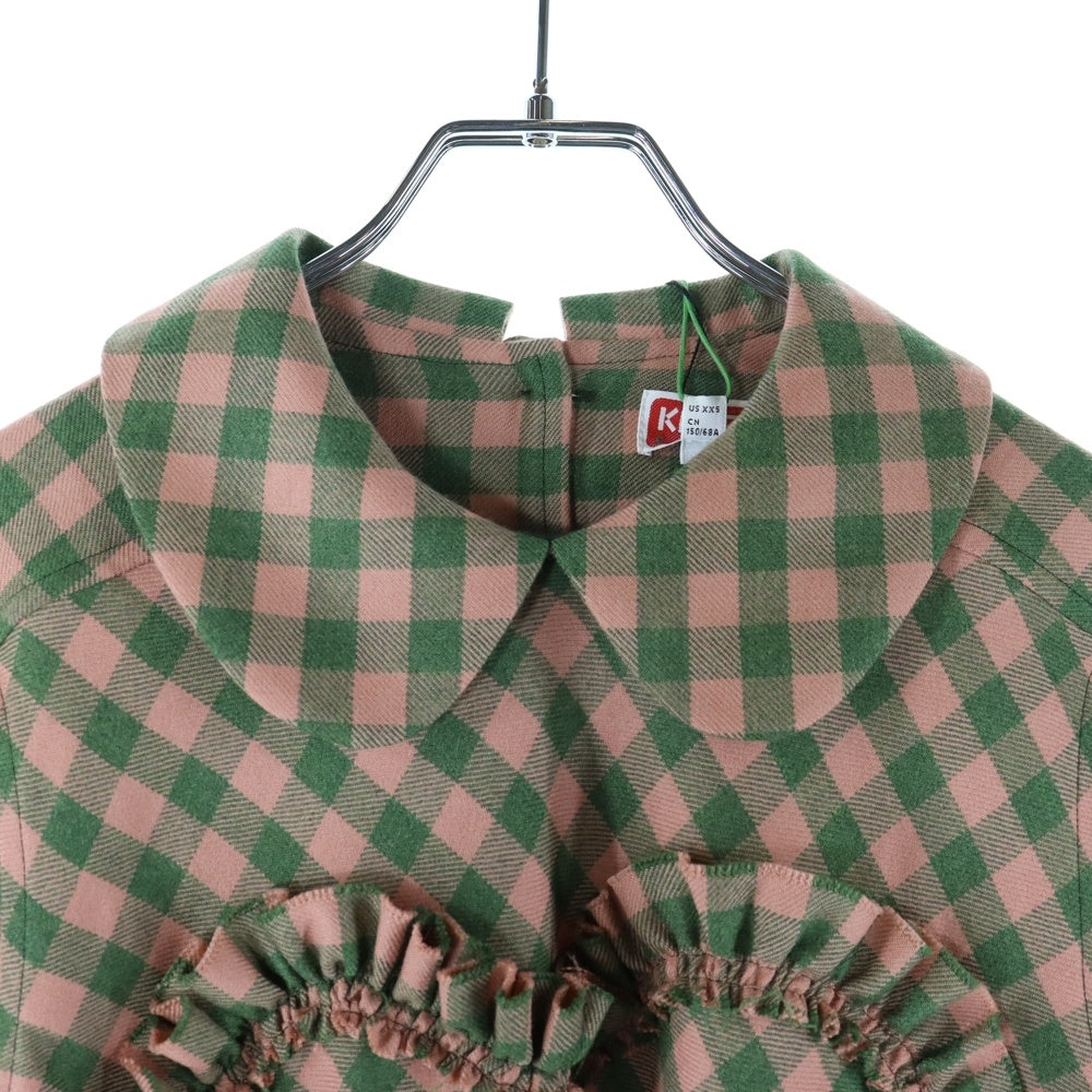 KENZO(ケンゾー) Misty Grey Gingham-Check Midi Dress チェック柄 ミニドレス ピンク レディース FC62RO1039FD
