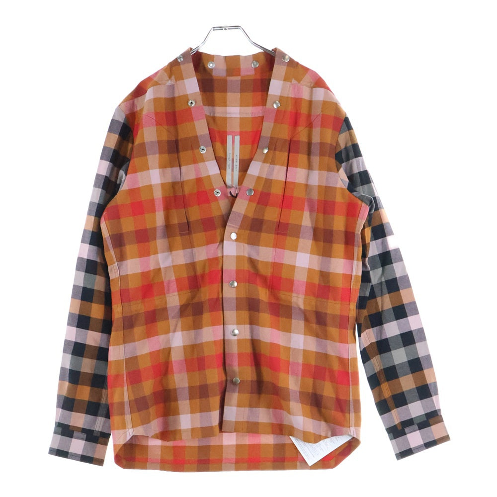 Rick Owens(リックオウエンス) 24SS LARRY FOGPOCKET SHIRT ラリーシャツ 長袖チェックシャツ オレンジ RU01D3287-CP
