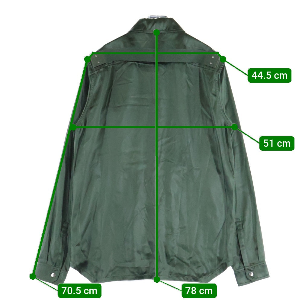 Rick Owens(リックオウエンス) 21AW KAHKI SATIN OUTERSHIRT サテン 長袖シャツ アウターシャツ カーキ RP02A7720-QLX
