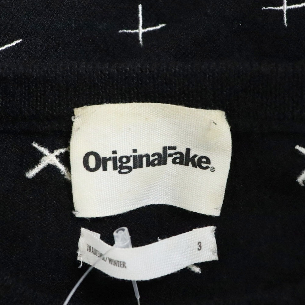 Original Fake(オリジナルフェイク) 刺繍 クルーネックニットセーター ブラック