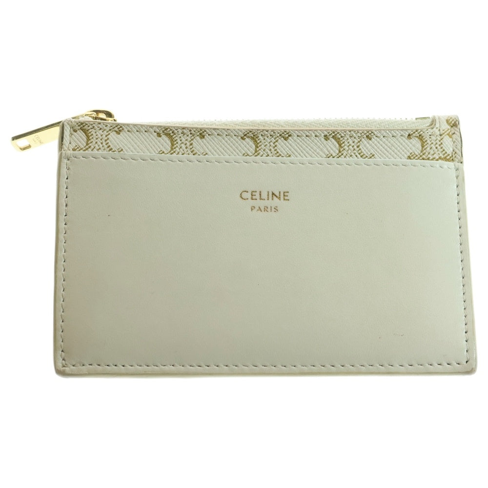 CELINE(セリーヌ) トリオンフ キャンバスレザー ジップ付き カードケース コインケース ホワイト 10F992BQ4.01WW