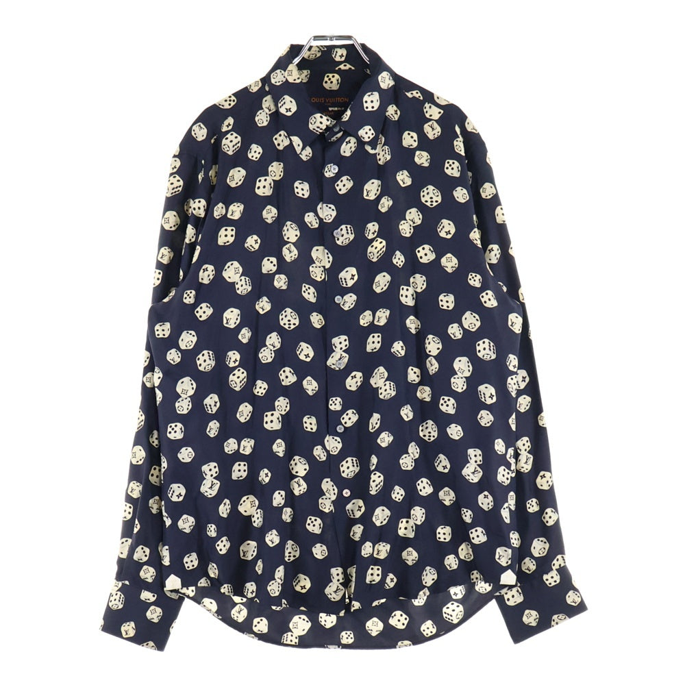 LOUIS VUITTON(ルイヴィトン) 18AW ダイス総柄シルク長袖シャツ ネイビー RM182M HKZ HFS08W