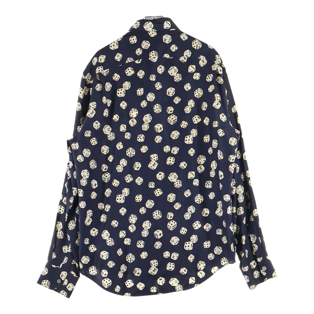 LOUIS VUITTON(ルイヴィトン) 18AW ダイス総柄シルク長袖シャツ ネイビー RM182M HKZ HFS08W