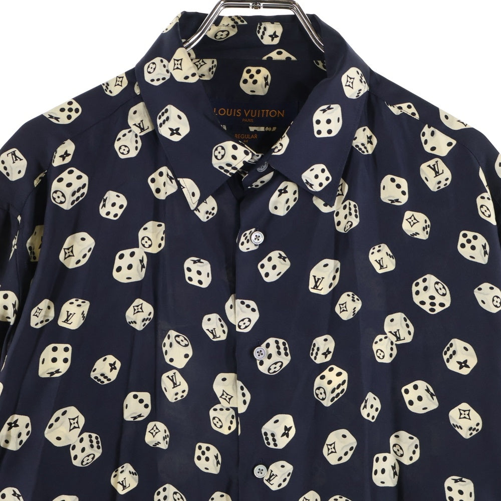 LOUIS VUITTON(ルイヴィトン) 18AW ダイス総柄シルク長袖シャツ ネイビー RM182M HKZ HFS08W